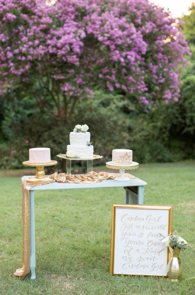 Dessert bar created for styled shoot held at the Corley Mill House that was designed and styled by Avila Dawn Events based out of Columbia, SC